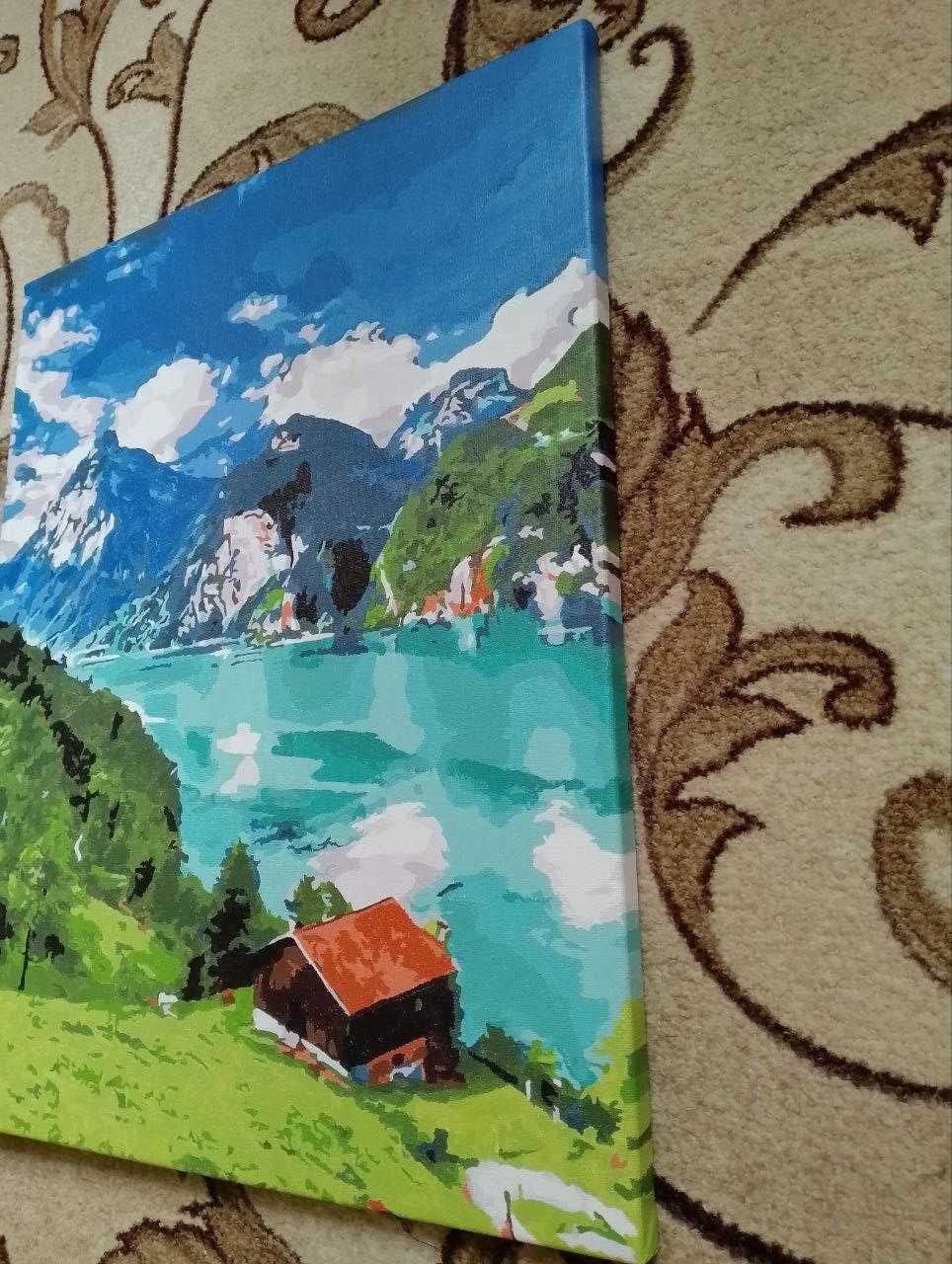 Картина холст домик у озера 40*50см