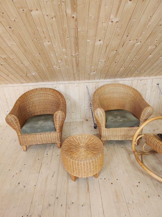 Комплект садових меблів з соломи Італія (крісло качалка,2 крісла,стілі