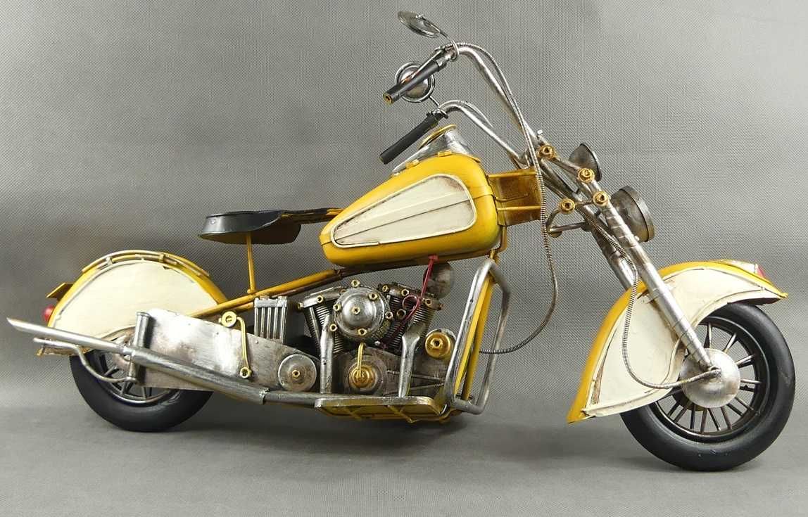 MEGA Metalowy żółty MOTOR retro pojazd 58 cm motocykl