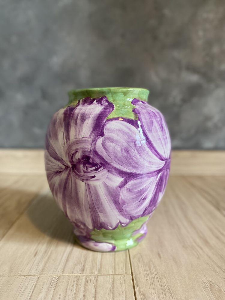 Wazon fioletowy ceramiczny ceramika włoska kwiaty lavorato mano italy