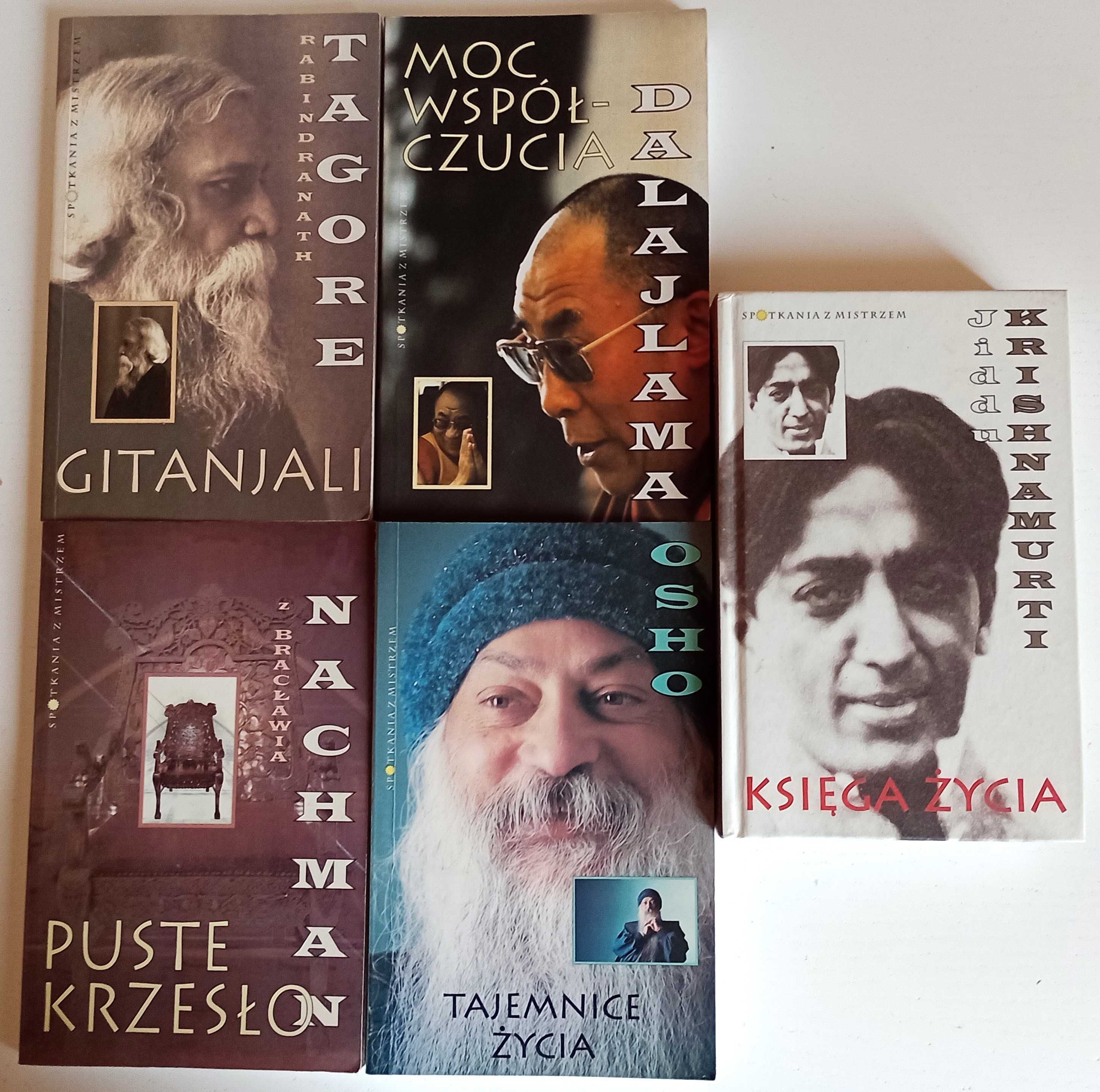 Spotkania z mistrzem: Dalajlama Tagore Krishnamurti Osho Nachman 5 szt