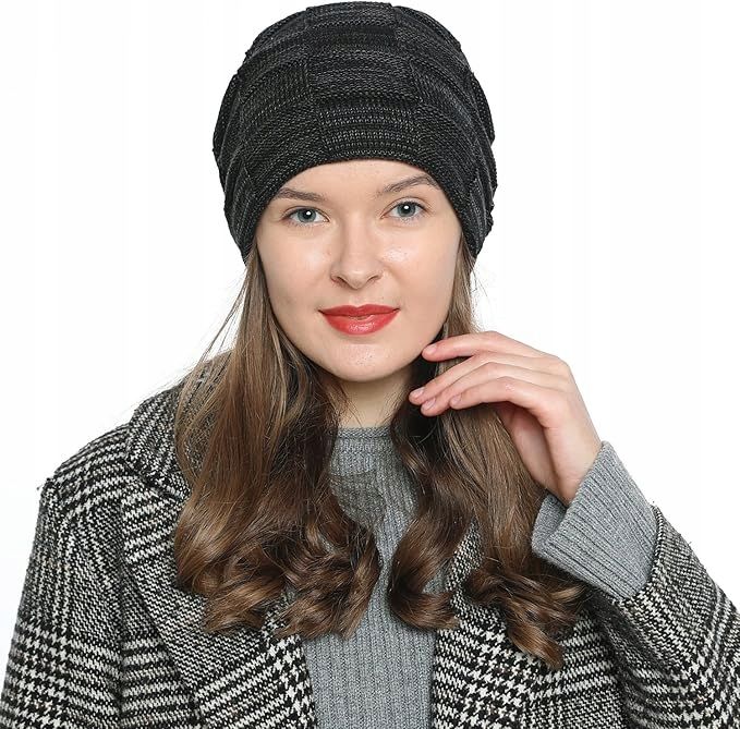 DonDon Damska Ciepła Czapka Zimowa Typu Slouch Beanie z Podszewką