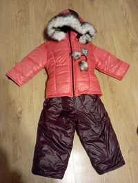Komplet zimowy kurtka spodnie 86 narciarskie na sanki wełna ocieplane