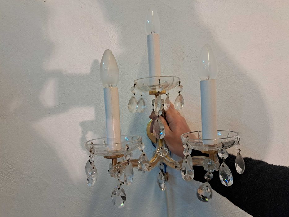 Kinkiet mosiężny kryształowy Maria Teresa 3-ramienny okrągły szyld