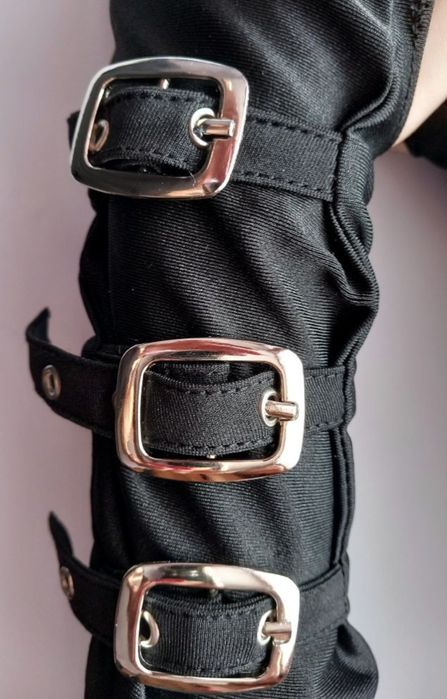 Czarne, gotyckie rękawiczki z klamrami, rękawki, punk, rockstyle