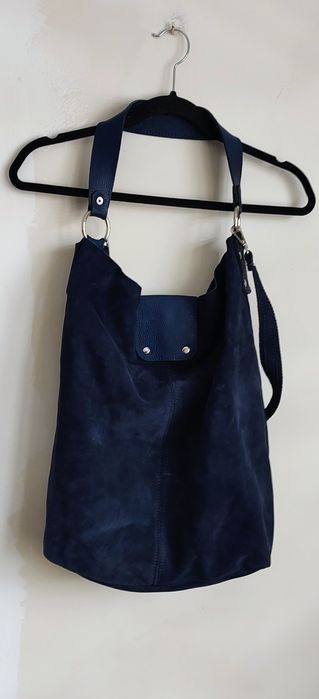 Worek skóra naturalna zamsz szafir.