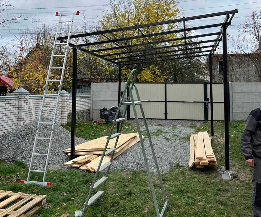 Навіс з профнастилу, Арочний навіс для авто, Односкатний навіс