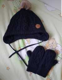 Komplet zestaw czapka + rękawiczki na zimę zimowe h&m 80