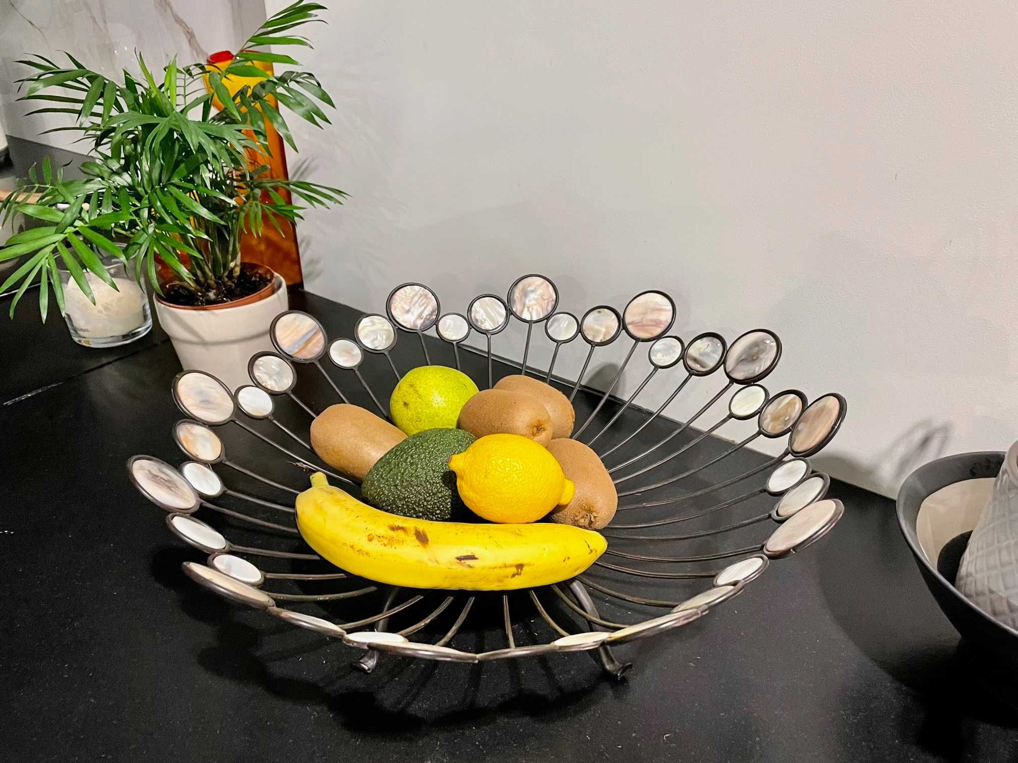 Patera misa kosz na owoce MASA perłowa i metal UNIKAT Designerska