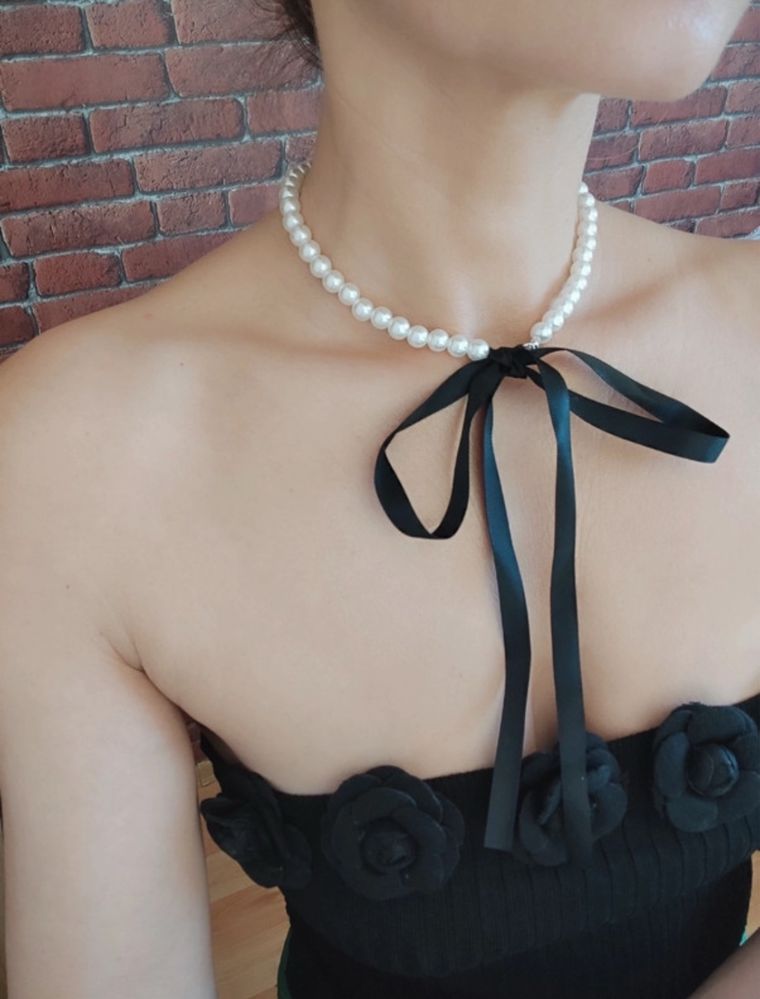 Naszyjnik z perełek kokarda karnawał studniowka gatsby victorian