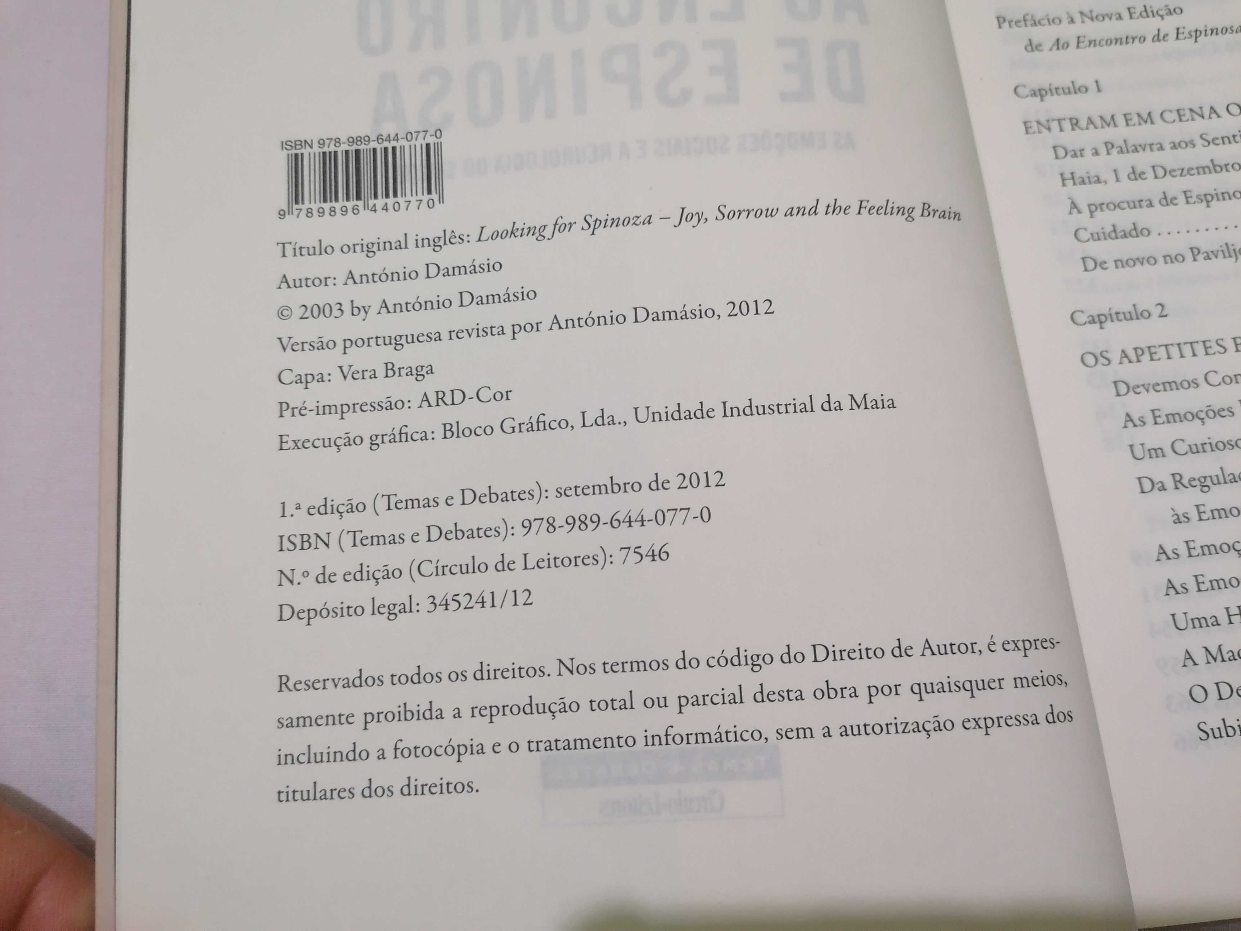 Ao encontro de Espinosa, António Damásio, Cir. Leitores 1ª edição 2012