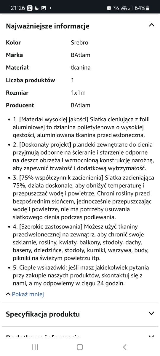 Mata zaciemniająca przeciwsłoneczna do szklarni