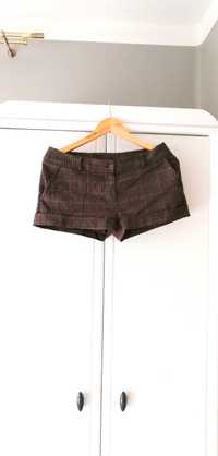 brązowe krótkie spodnie spodenki shorty szorty 40L w kratę kratkę