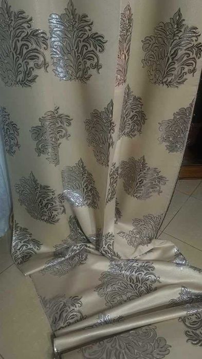 zasłony z metra ORNAMENT srebrny w BEŻU,szer 140 cm elegancki