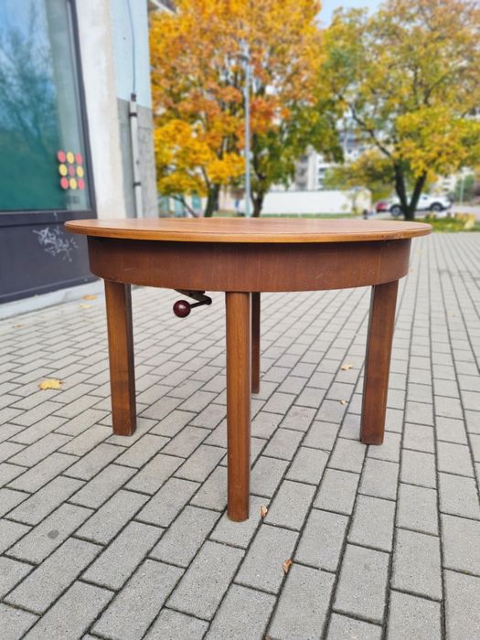 Stół okrągły,rozkładany z regulacją wysokości, mid-century,vintage