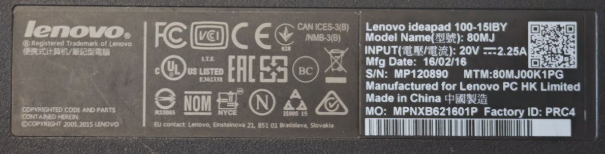 Interior de Lenovo ideapad 100-15IBY Modelo:80MJ