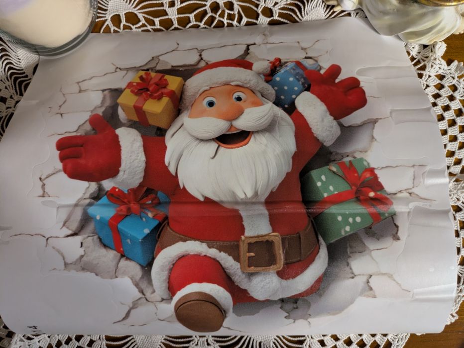 Naklejka Mikołaj z prezentami 3d, nowa