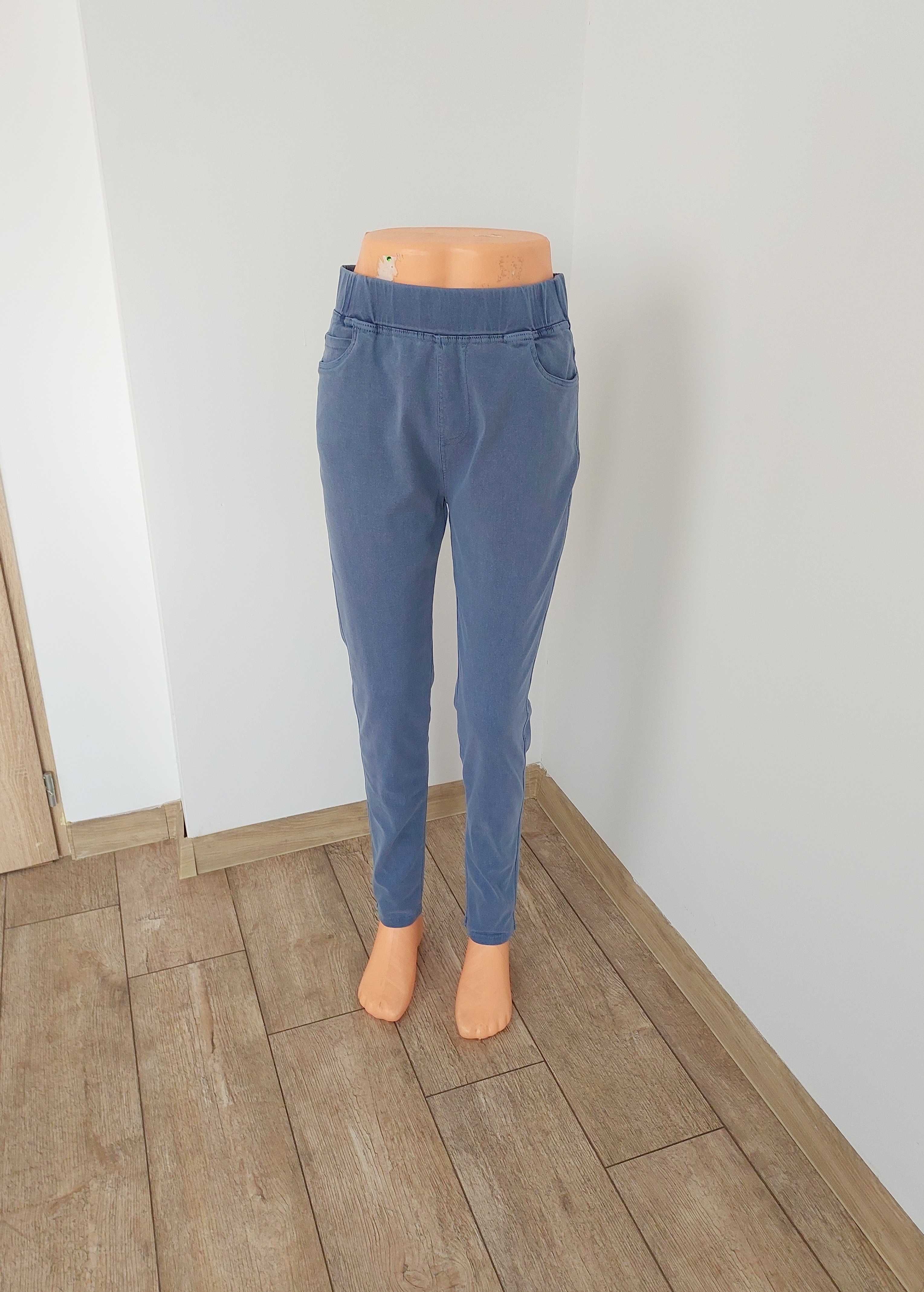 Spodnie Na Gumce Miękki Jeans Z Kieszeniami Niebieskie 6xl 52