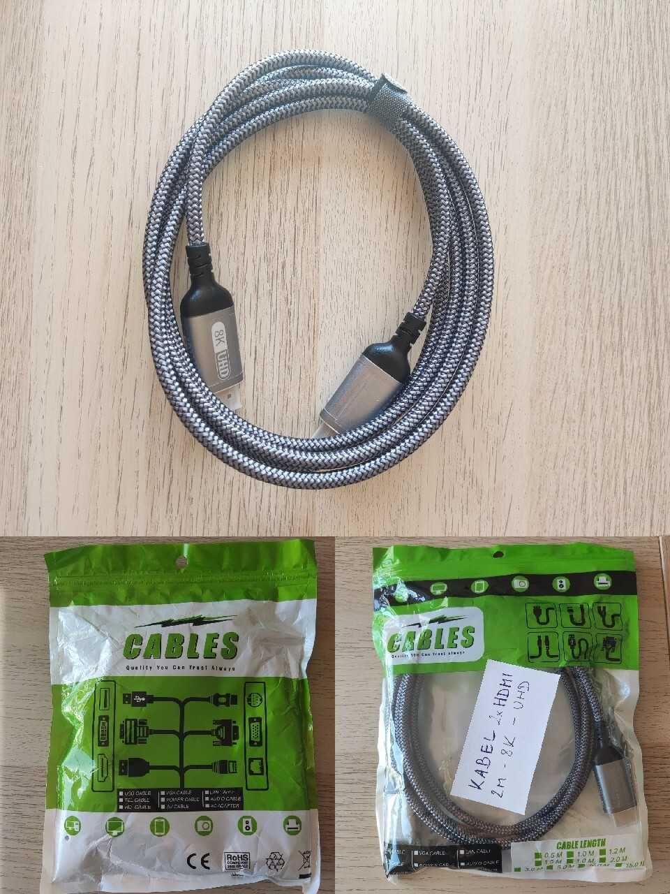 Kabel HDMI v2.1 Przesył Danych do 8K o Długości 2 m Szary / Gray