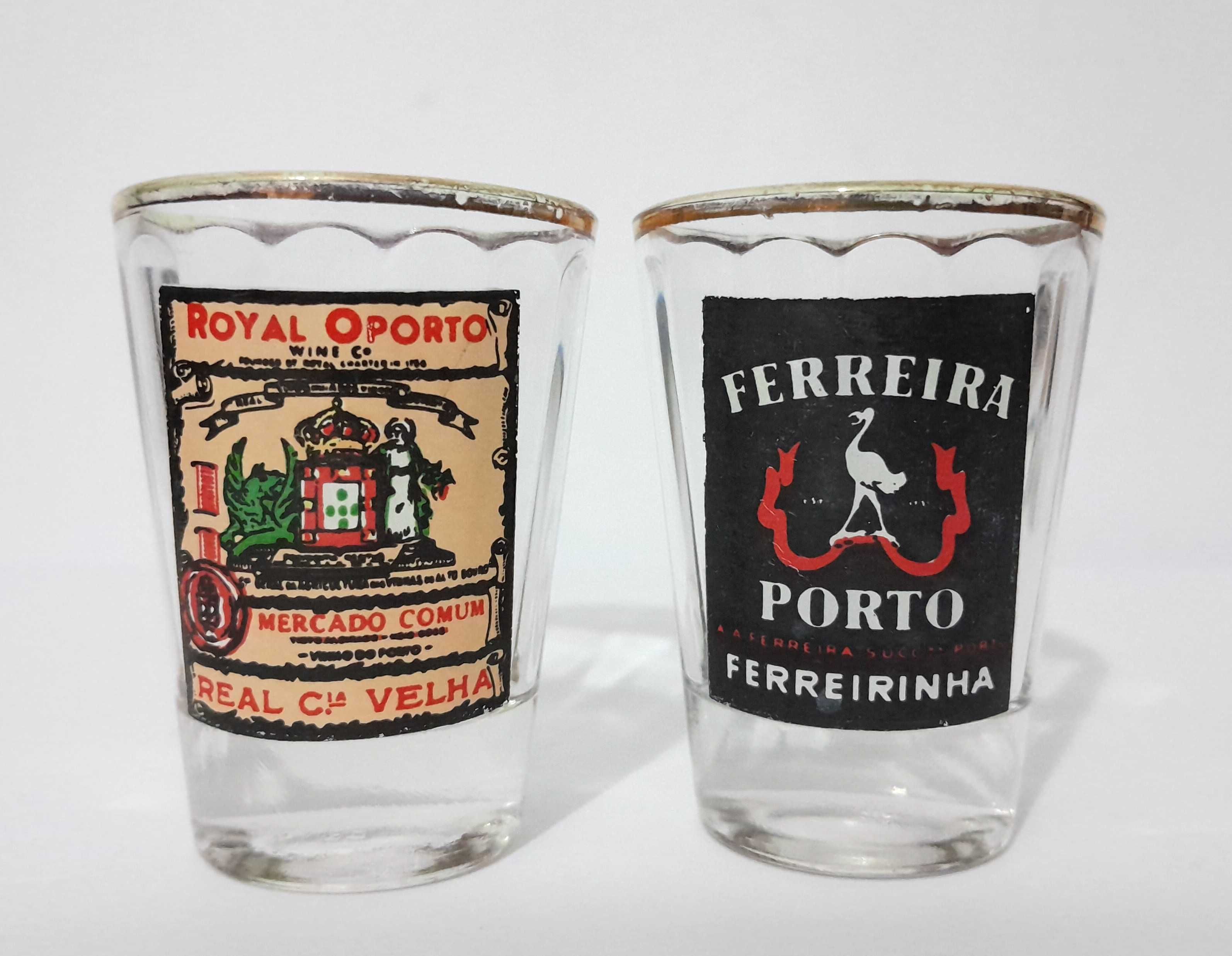 3 copos pequenos com publicidade a marcas de Vinho do Porto - vintage