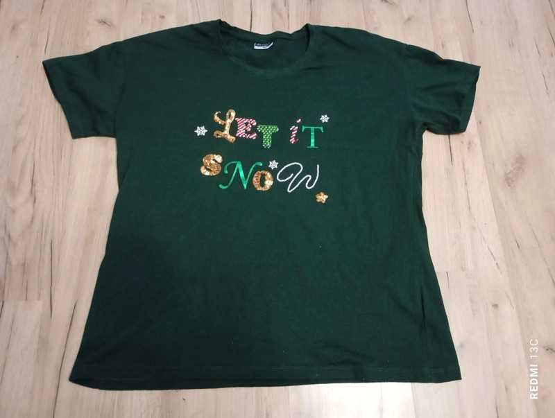 Koszulka świąteczna damska T-shirt butelkowa zieleń, święta XXL