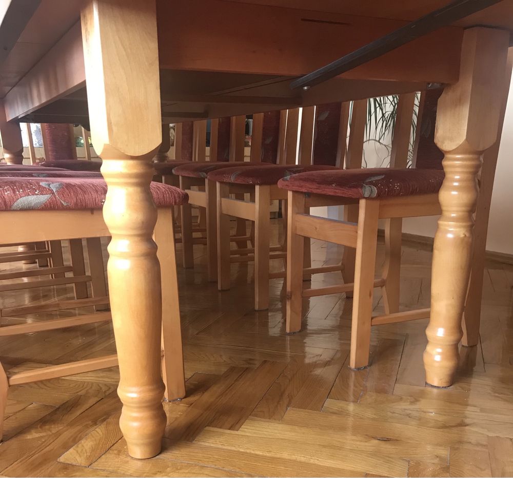 Duży Stół 250/300/350 cm + 14 drewnianych krzeseł