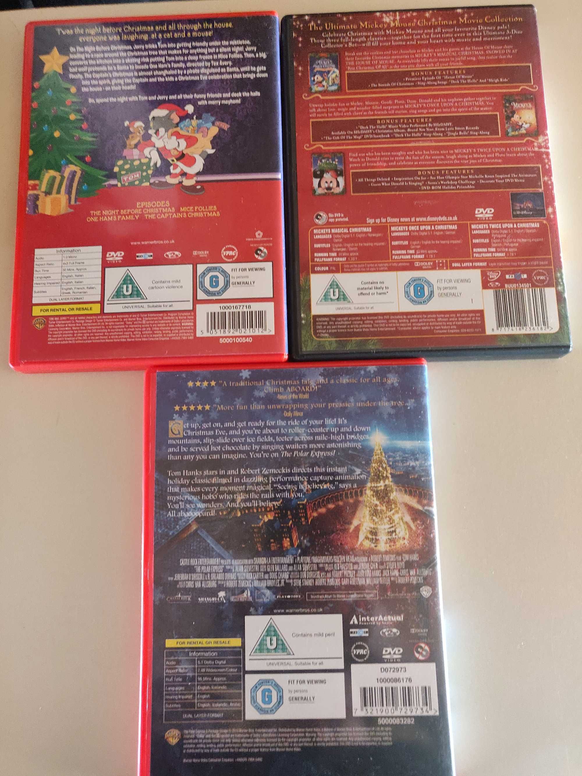 5x DVD Bajki świąteczne myszka Miki, Tom i Jerry, Polar express