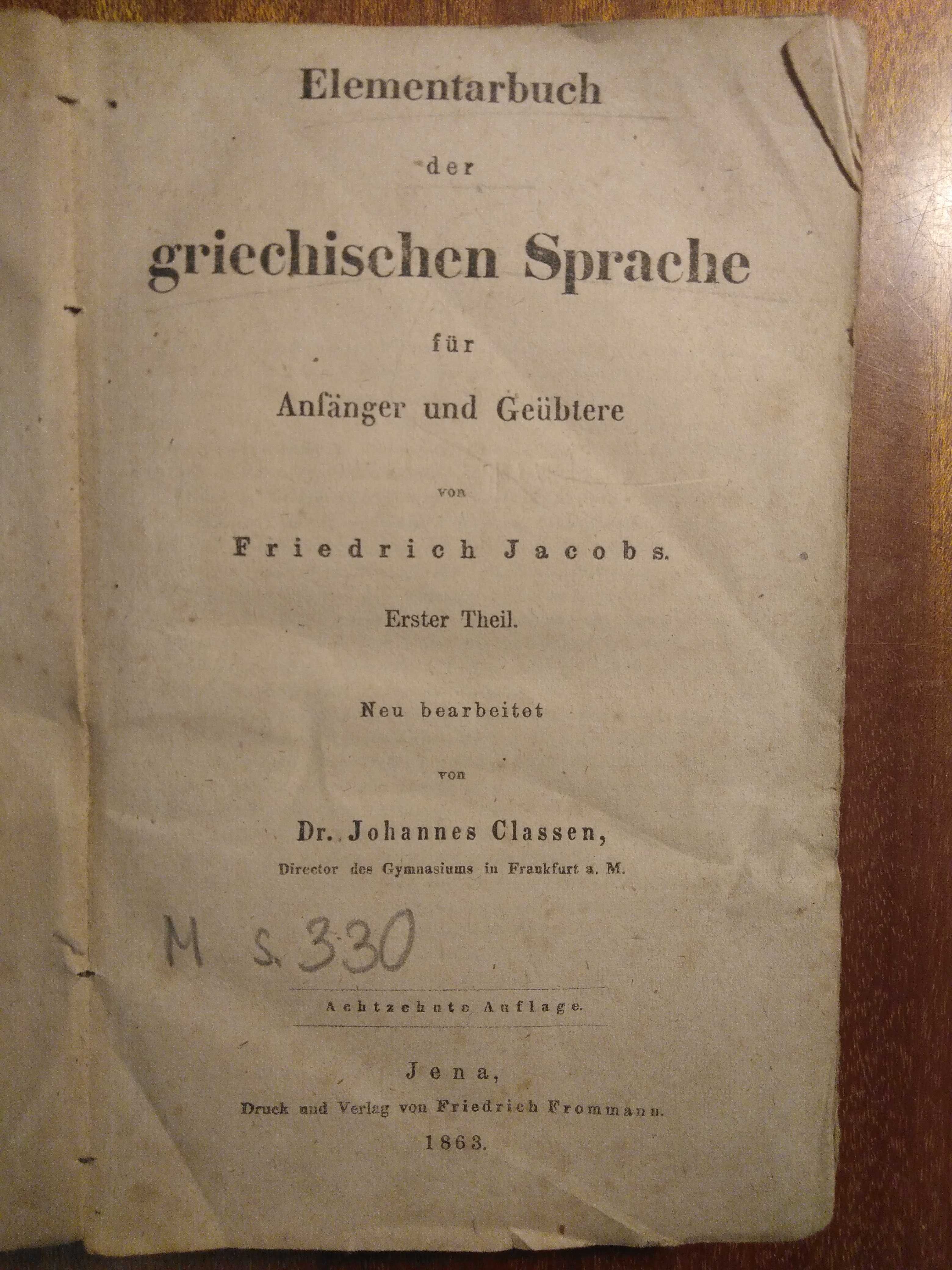 Elementarbuch der grieschischen Sprache - 1863