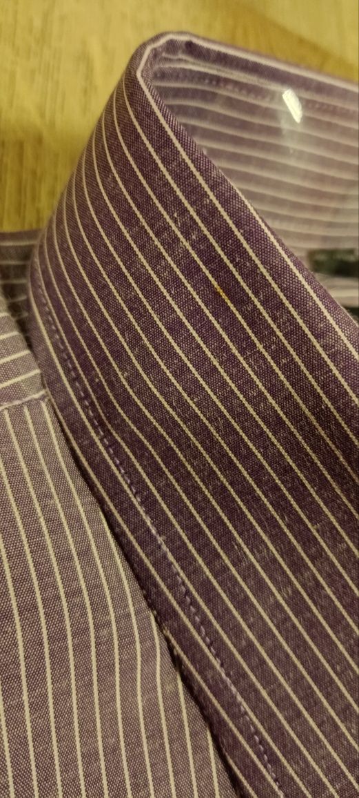 Koszula męska z długim rękawem 41/42 Lanvino biało fioletowe pasy