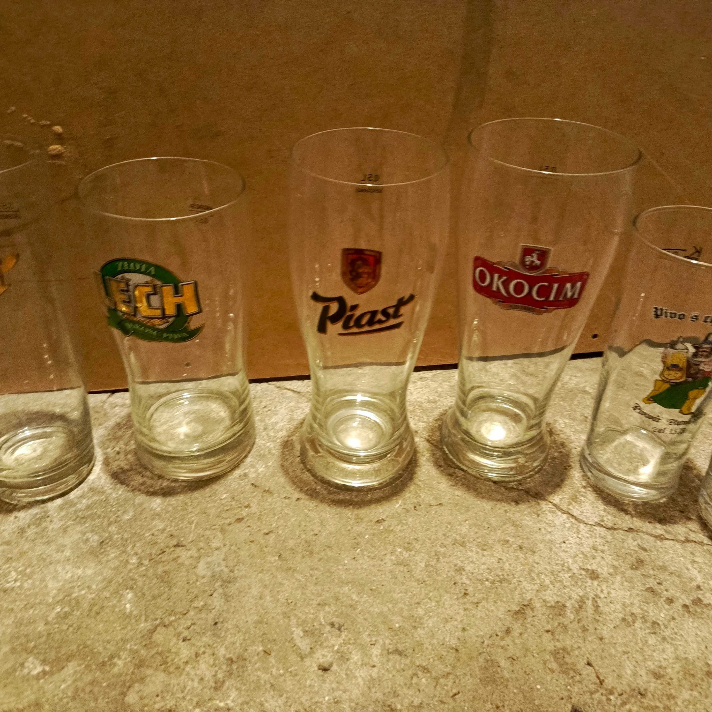 Zestaw 11 szklanek pokali do piwa Wrocław Piast, Warka, Lech Żywiec