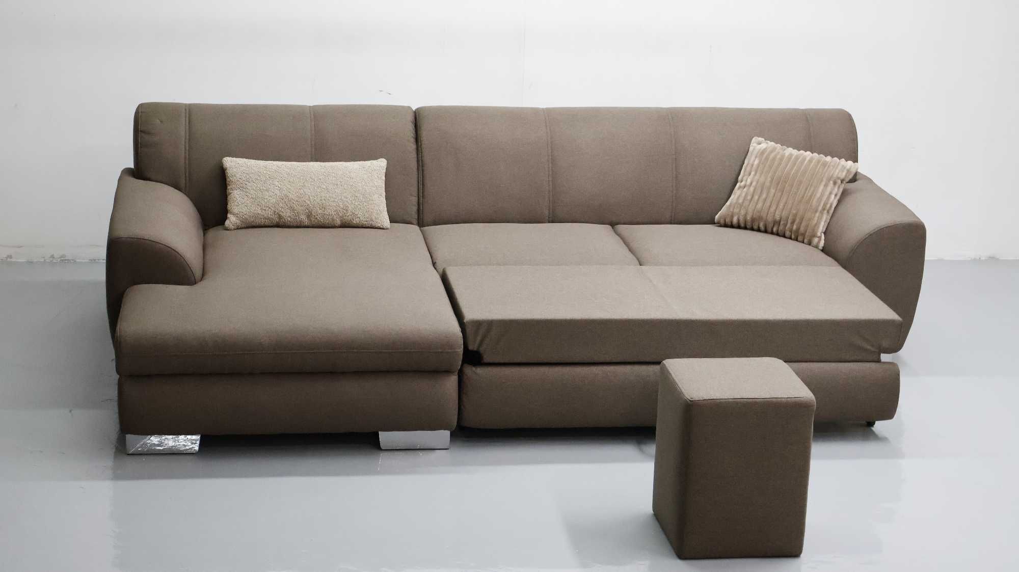 TCD DESIGN NAROŻNIK z funkcją spania PUFA rogówka sofa brązowa tkania