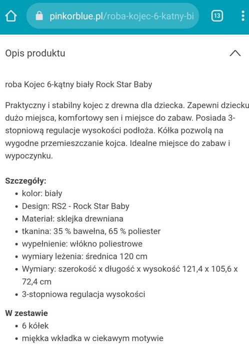 Łóżeczko Kojec 6-kątny biały Rock Star Baby