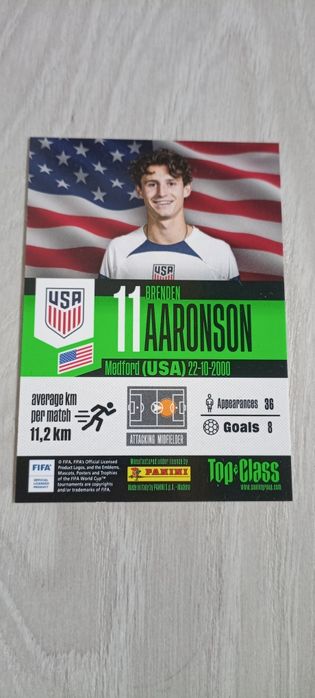 Karta piłkarska electric Brenden Aaronson top class 2024