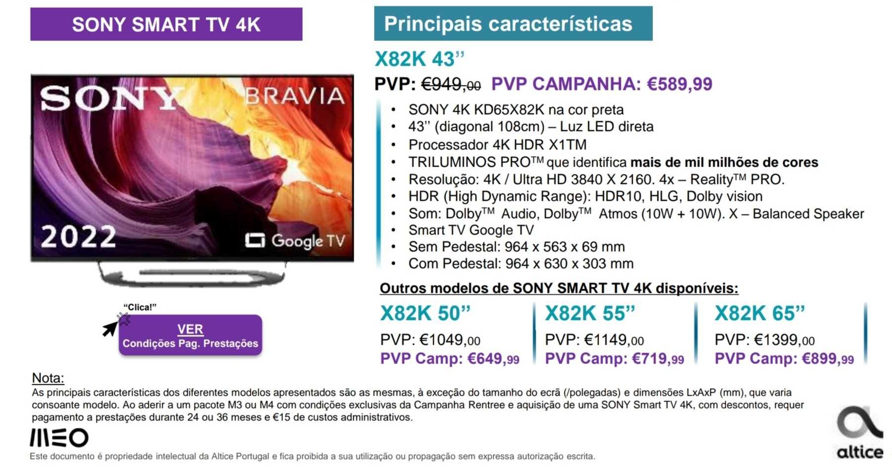 Smart TV Sony 4K x82k - 43'