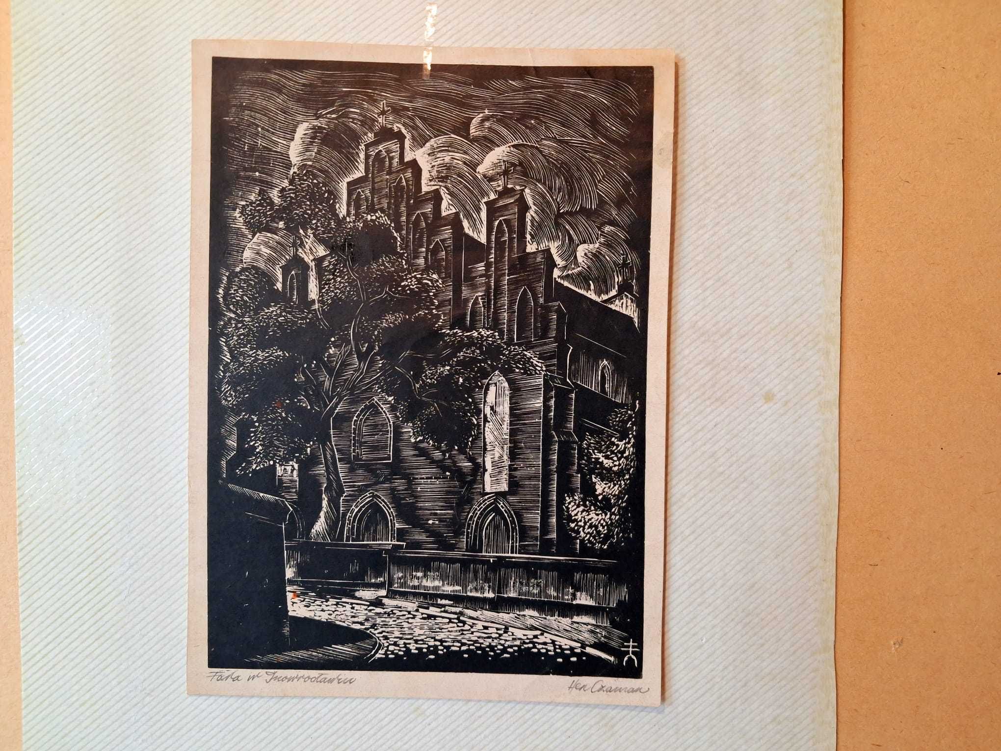 UNIKAT oryginał sygnowana grafika HENRYK CZAMAN 1907 FARA INOWROCŁAW