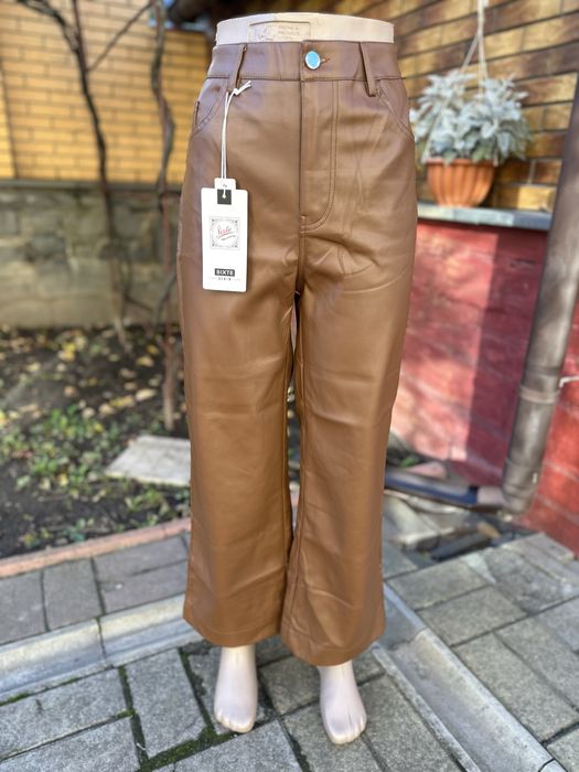 Шкіряні брючки укорочені або ж на невеликий зріст на флісі M-XL