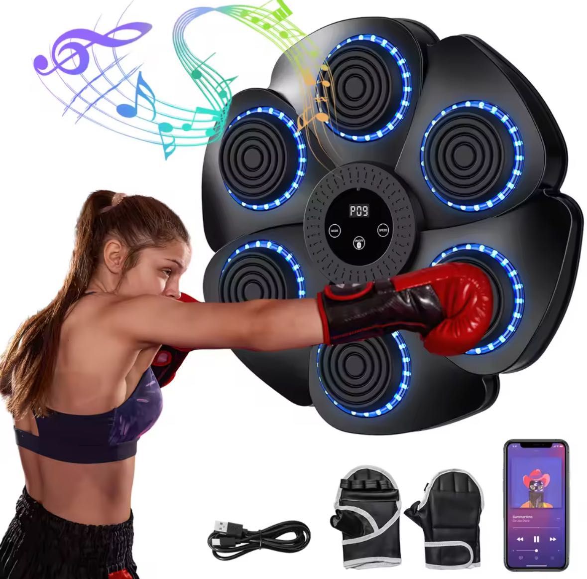 Máquina de Boxe Inteligente Treino com Luzes e Som+ luvas + acessórios