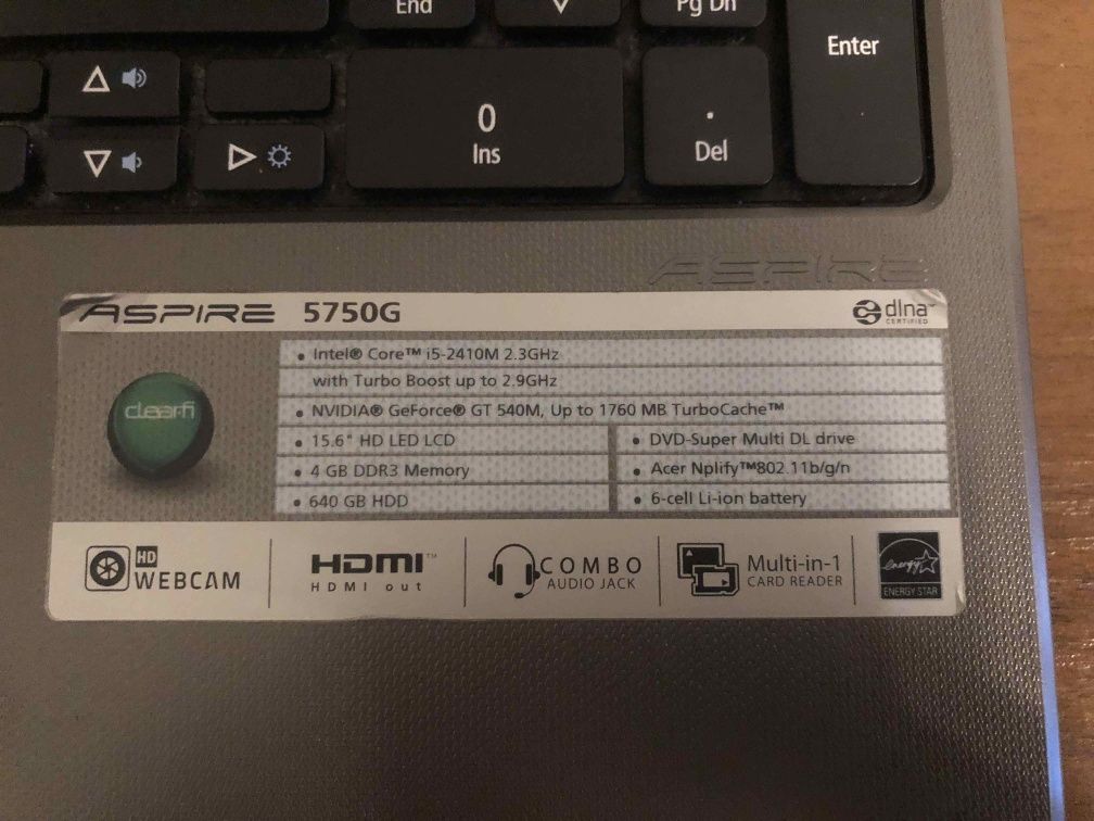 Ноутбук Acer Aspire 5750 15.6" i5-2430M/6Gb DDR3/640 Gb HDD/ Intel HD
