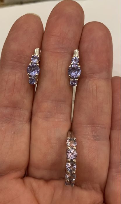 Серебряный комплект, серьги и кольцо