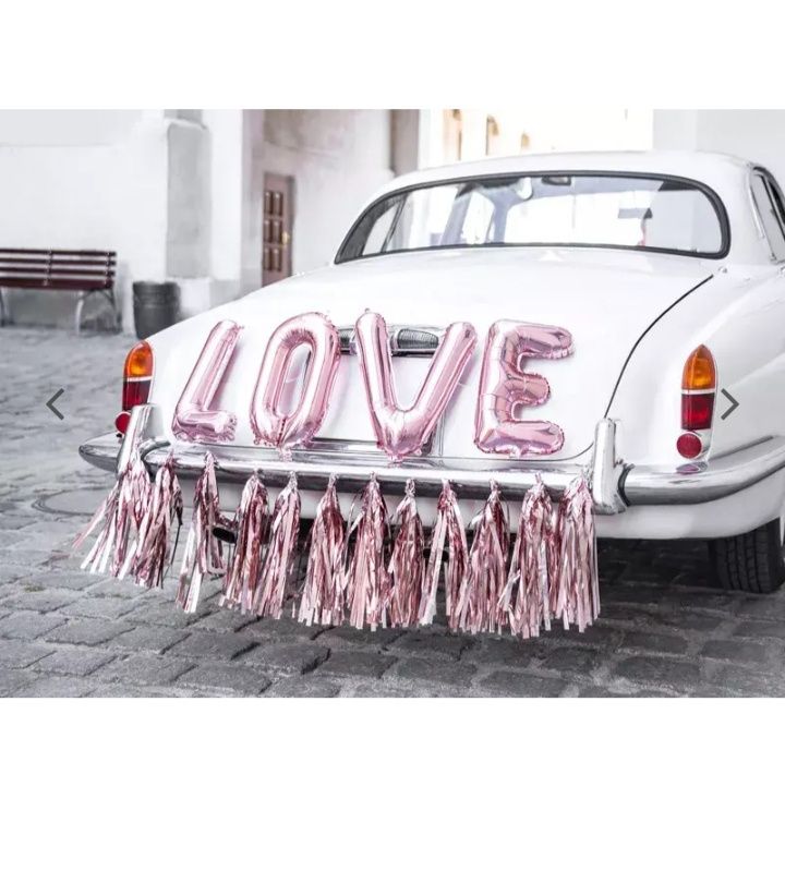Nowa dekoracja na samochód ślubny love balony wstążki pudrowy róż