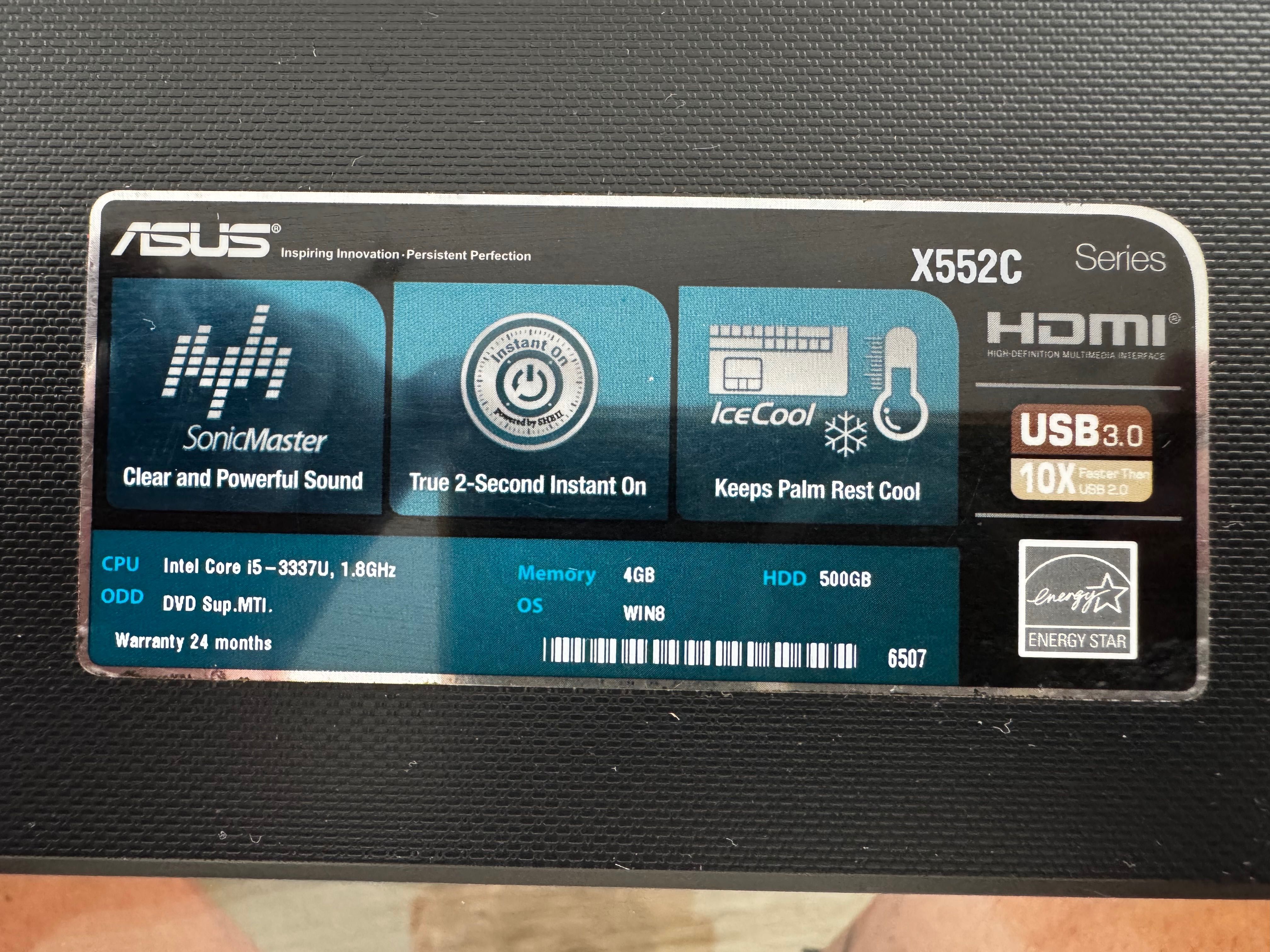 Asus X5552C - Intel core i5 1.8ghz - 4gb ram 500 gb memoria