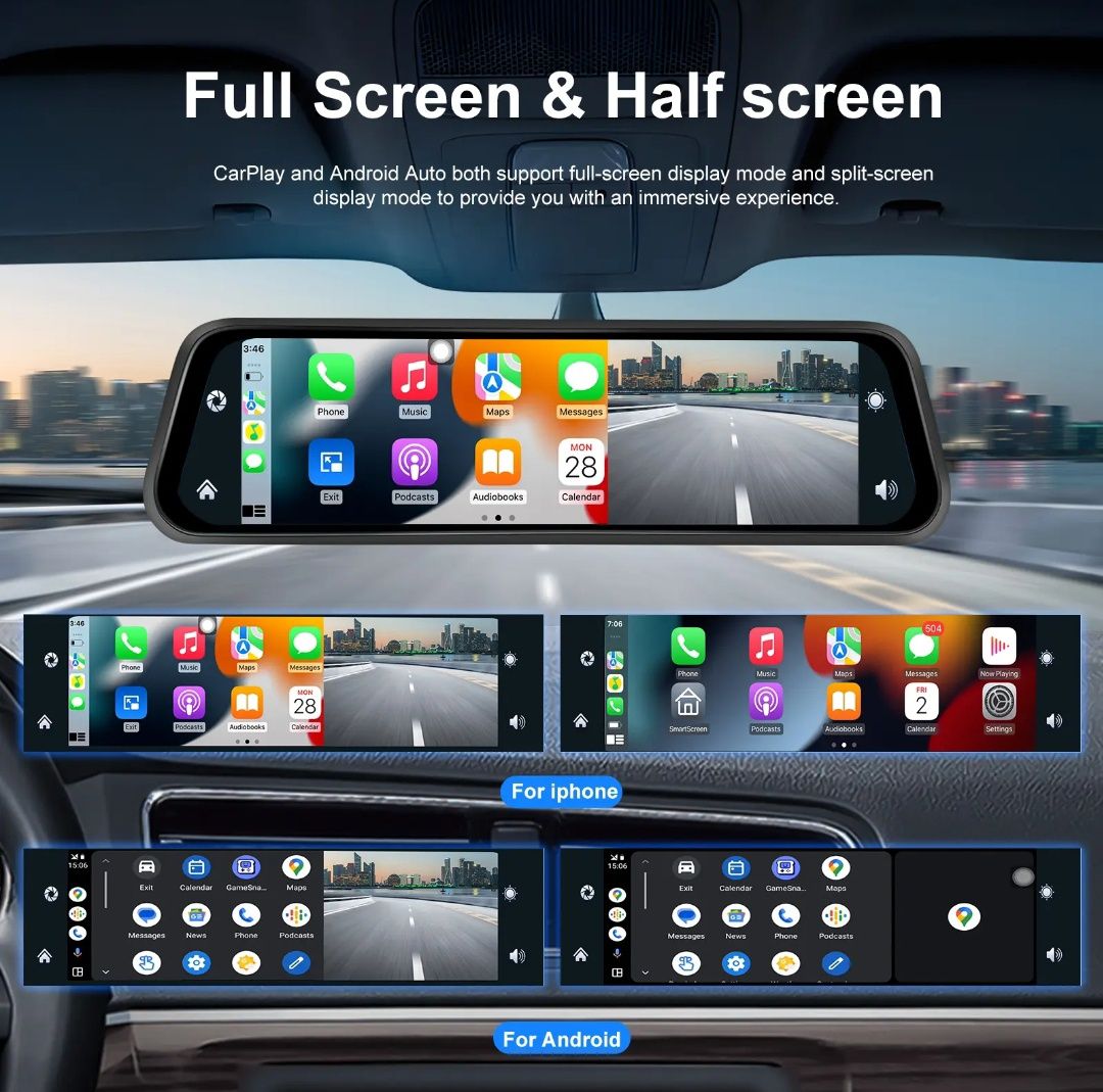 Espelho retrovisor 12 polegadas com Dashcam DVR 4K rádio FM Wi-Fi NOVO