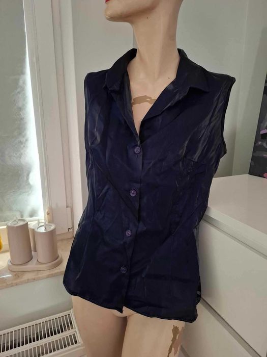 M 38 niebieska granatowa koszula zapinana na guziki rozpinana vintage