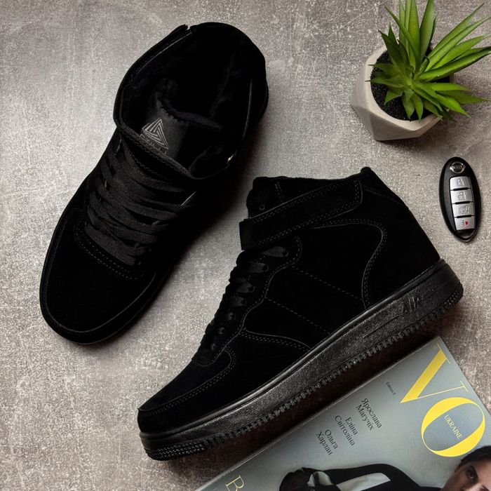 Топ ціна тижня! Чоловічі зимові кросівки на хутрі| Чорні з ремінцем