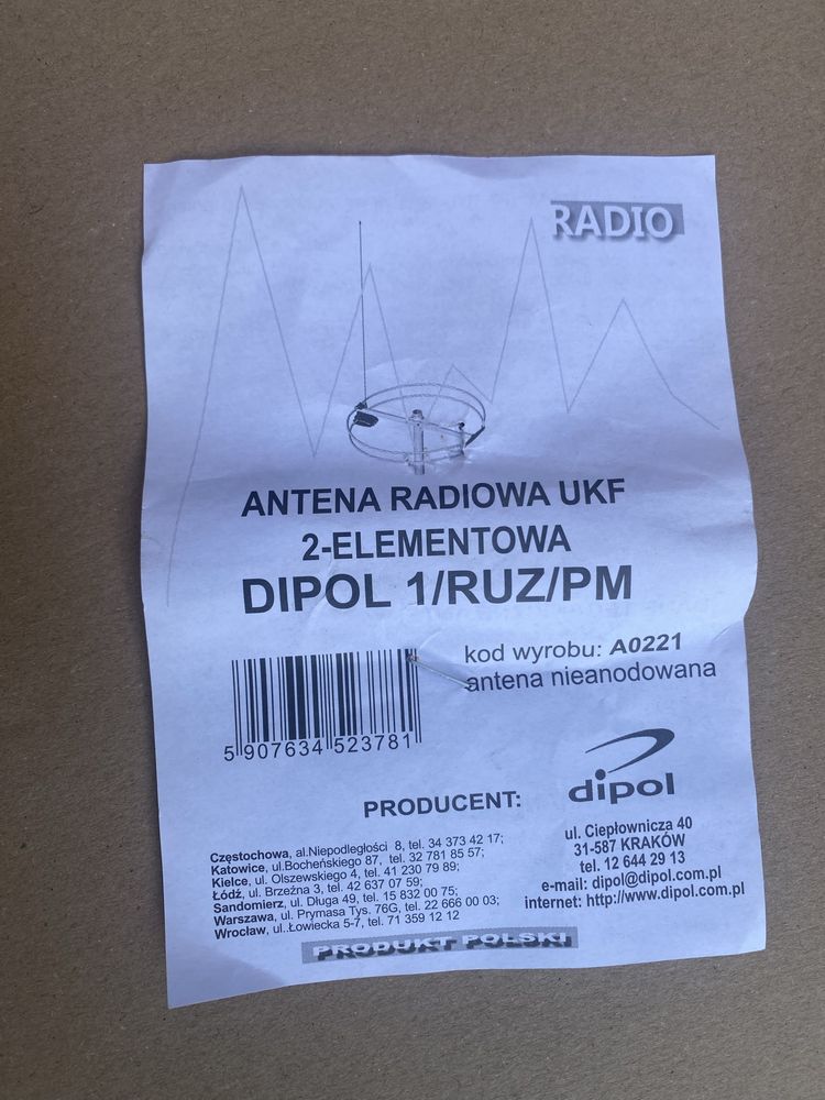 Antena radiowa DIPOL DL-1 RUZ B PM 2 polaryzacje