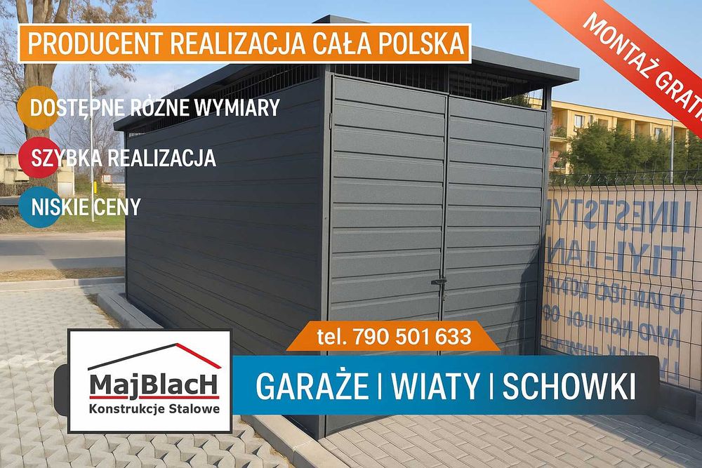 Mały Garaż Blaszany |Schowek| Wiata Śmietnikowa -Garaże  -Maj-Blach