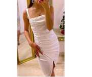 Biała sukienka marszczona midi na ramiączkach dopasowana bodycon 32/34