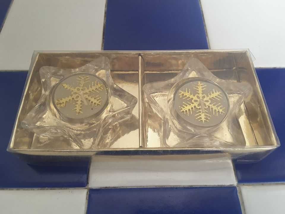 Conjunto 2 Suportes de Velas em Vidro + 2 Velas Estrela Natal (NOVOS!)