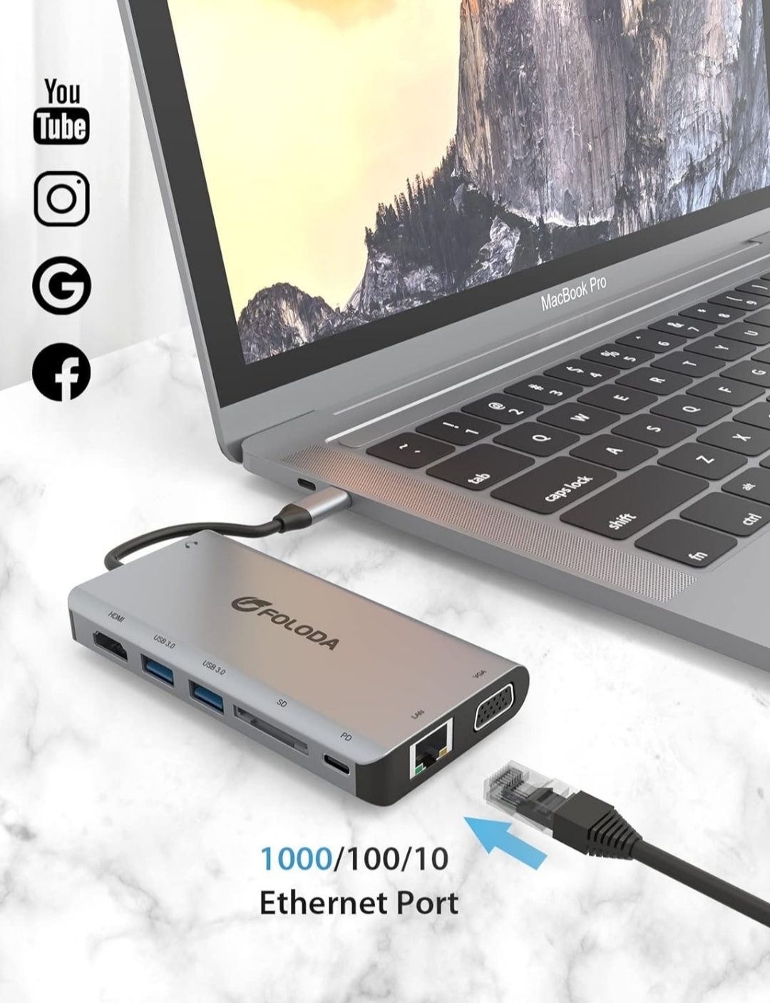 Док-станція USB C, ХАБ концентратор USB C з HDMI 4K, PD 3.0, Ethernet,