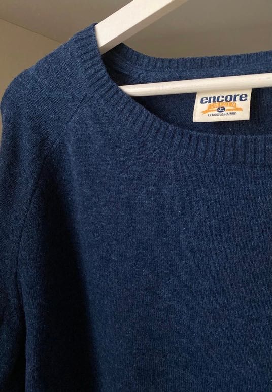 Encore Sweden Męski granatowy sweter wool lambswool wełna jagnięca